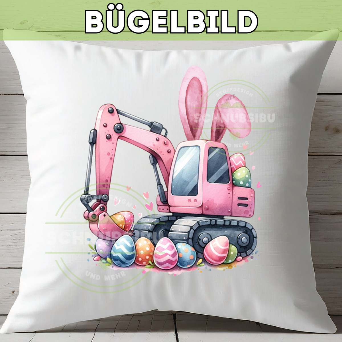 Bügelbild Bagger Ostern rosa